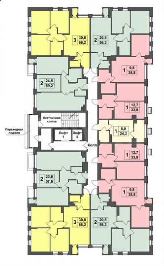 2-к. квартира, 56,1 м², 2/13 эт.
