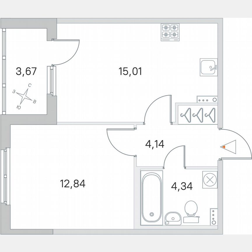 1-к. квартира, 38,2 м², 1/4 эт.