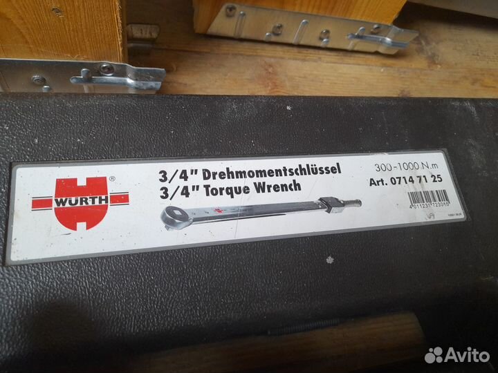 Динамометрический ключ wurth 300-1000N.m Art.07147