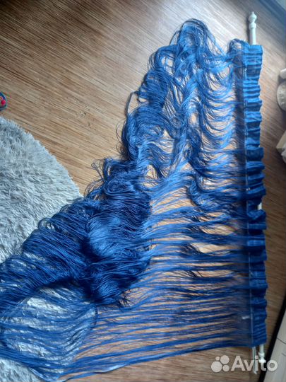 Штора верёвочная синяя