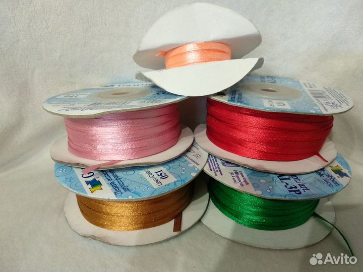 Лента атласная, ширина 0,6 см и 0,3 см