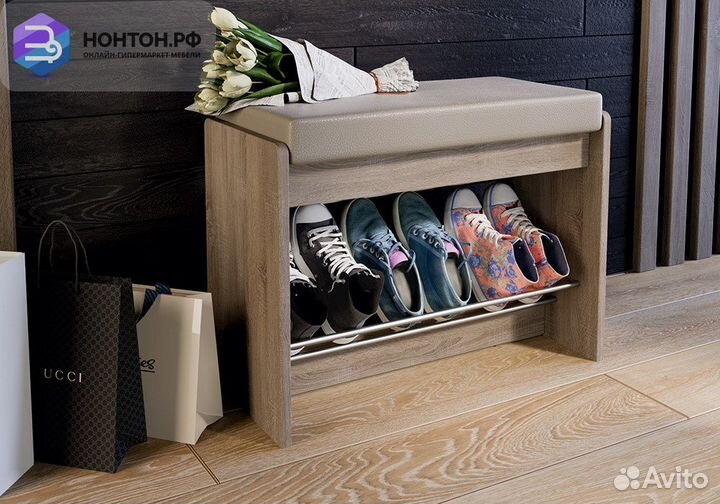 Тумба для обуви Тайм 1 дуб сонома трюфель / кожзам