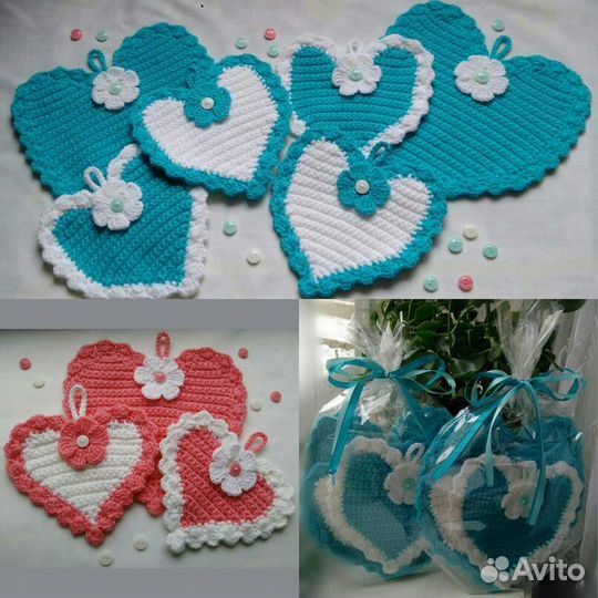 Прихватки-сердечки крючком