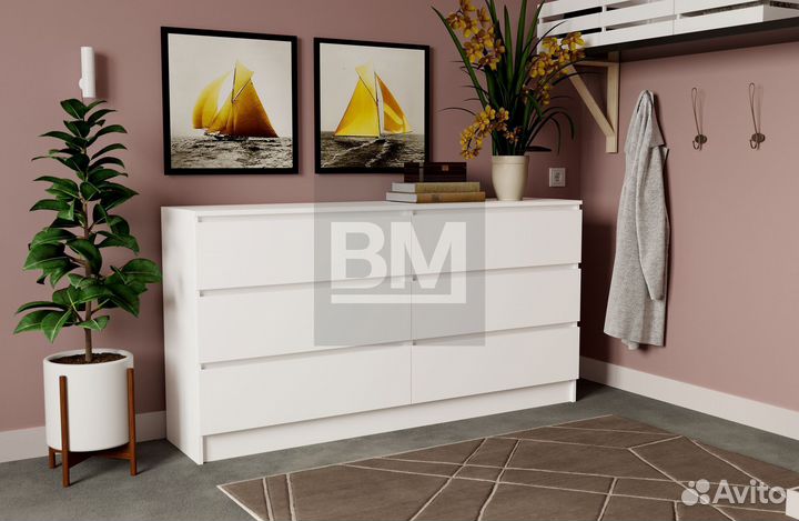 Комод белый 6 ящиков в стиле Икеа