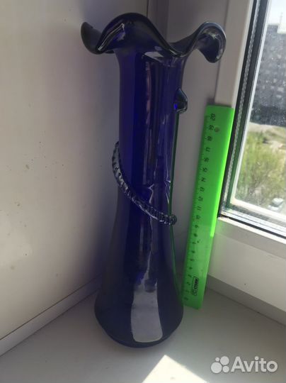 Ваза синее стекло