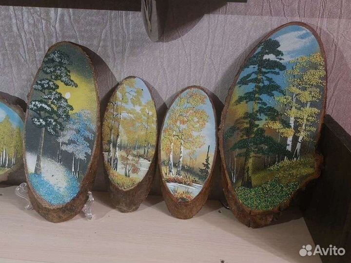 Картина на срезе дерева