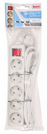 Сетевой фильтр 3,0м Buro 500SL-3-G (5 розеток) сер