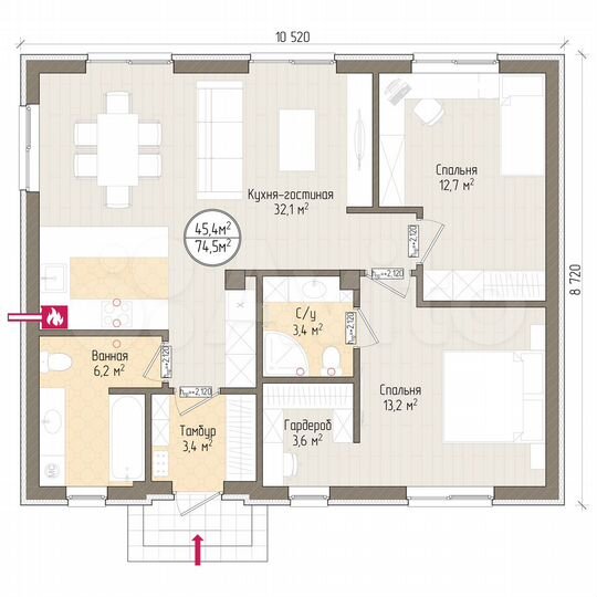 Дом 75 м² на участке 6,4 сот.