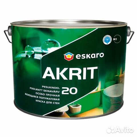 Краска моющаяся Eskaro Akrit 20 база А белая 9,5 л