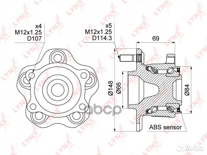 Ступица колеса зад прав/лев WH1009 lynxauto