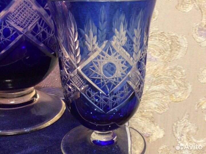 Кувшин с бокалами кобальт Колоски Дятьковский