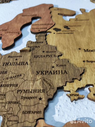 Деревянная карта мира на стену 150 х 85 см