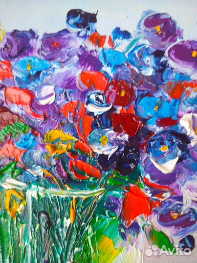 Картина маслом, полевые цветы