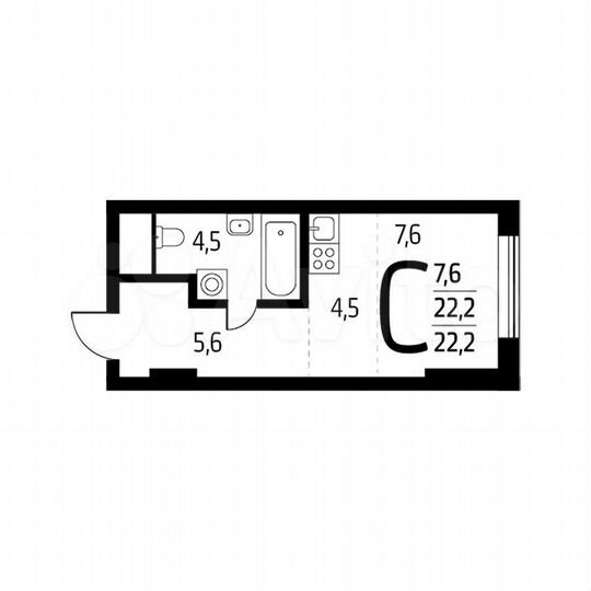 Квартира-студия, 22,2 м², 1/8 эт.