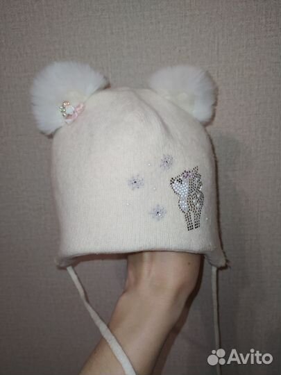 Шапка для девочки фирменная мех кашемир