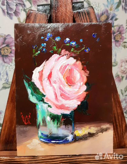 Картина маслом роза в бокале Классическая живопись