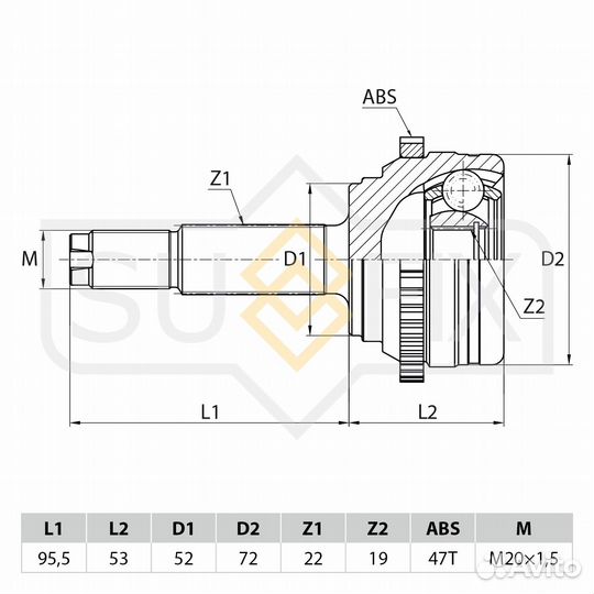 ШРУС наружный перед прав/лев chevrolet Aveo 1