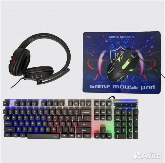Набор клавиатура мышь коврик и наушники