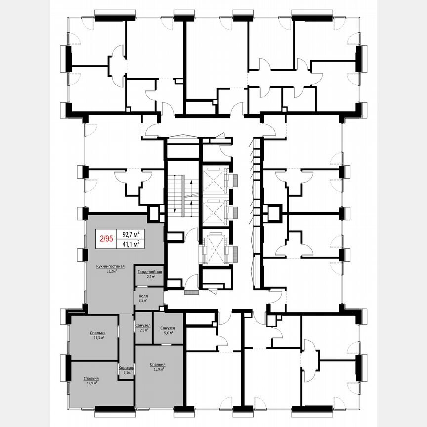 3-к. квартира, 91,4 м², 13/30 эт.