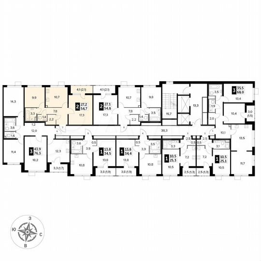 2-к. квартира, 54,7 м², 13/25 эт.