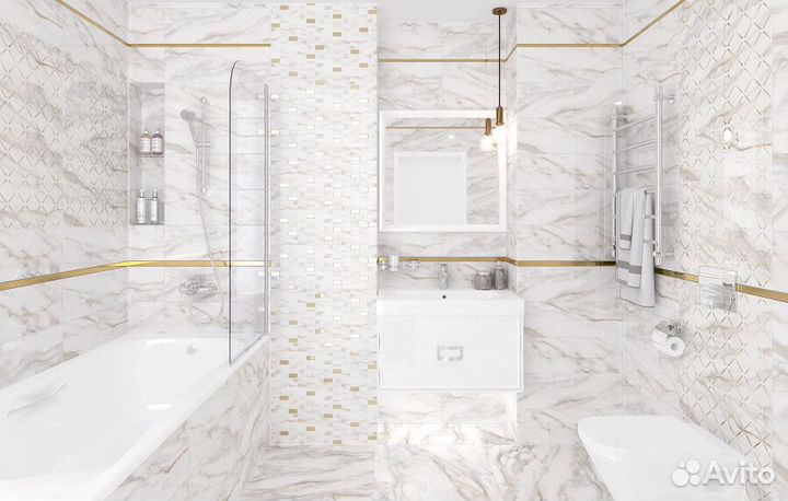 Aragon Декор мозаичный белый золото MM60157 20х60