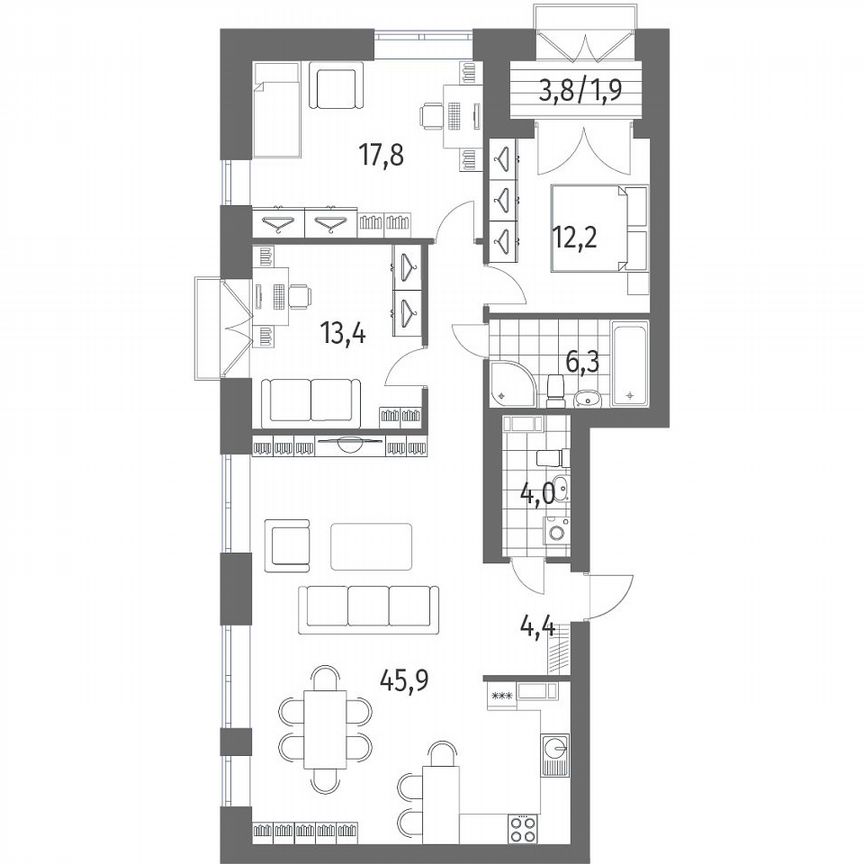 3-к. квартира, 110,1 м², 10/13 эт.