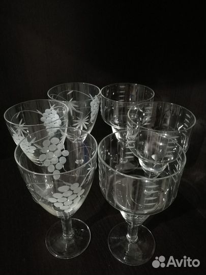 Фужеры стекло СССР алмазная резьба