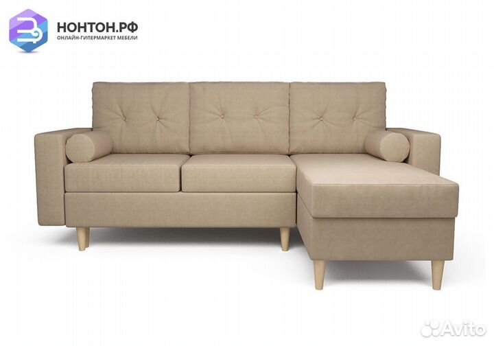 Угловой диван тик-так Белфаст рогожка бежевая