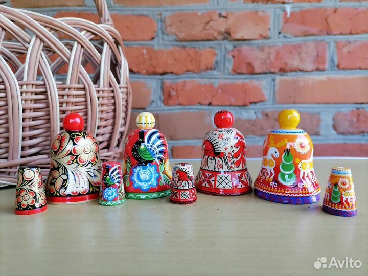 Комплект колокольчик и наперсток с росписью