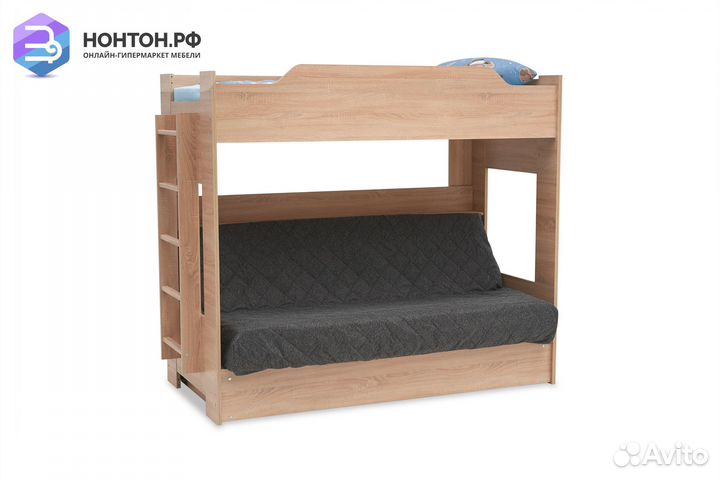 Двухъярусная кровать с диван-кроватью темно-серый