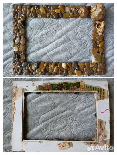 Фоторамка с морскими камнями камешками ракушками