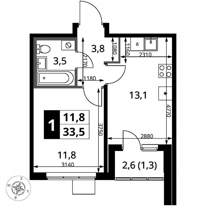 1-к. квартира, 33,5 м², 17/18 эт.
