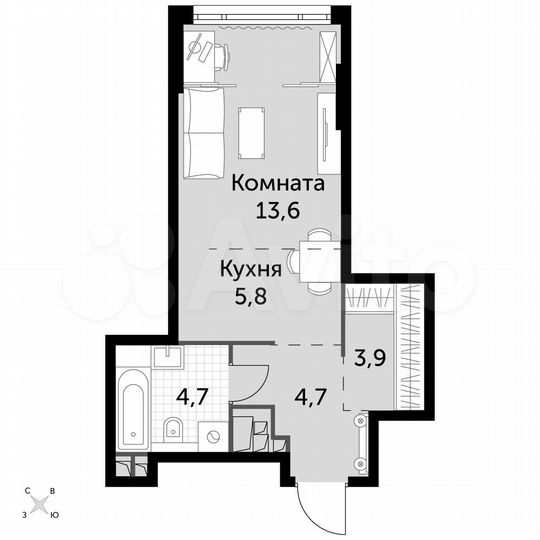 Квартира-студия, 32,8 м², 25/29 эт.