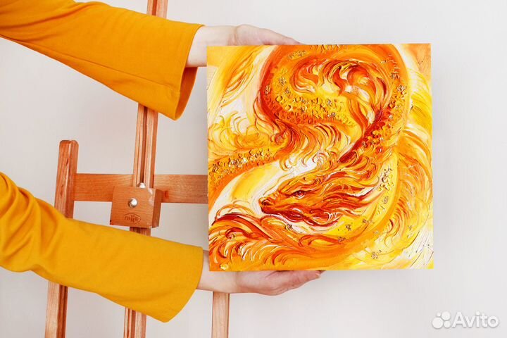 Картина маслом Золотой денежный дракон