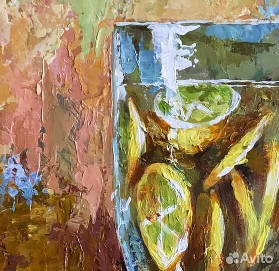 Картина Натюрморт лимоны и стакан лимонада