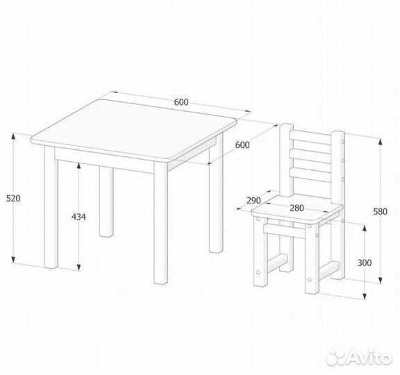 Комплект детский стол и стул деревянный для ребенк
