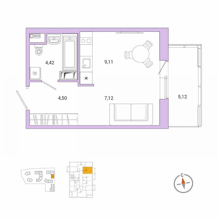 Квартира-студия, 26,7 м², 7/11 эт.