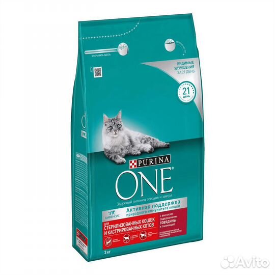 Сухой корм Purina ONE с говядиной и пшеницей 3 кг