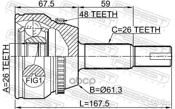 ШРУС наружный 26x61.3x26 0110-ACV40L26A48 Febest