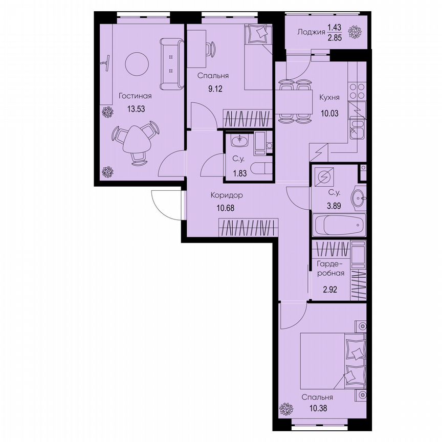 3-к. квартира, 63,8 м², 5/9 эт.