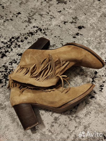 Ботильоны,казаки,нат.замша,Mango,рыжие,кисти