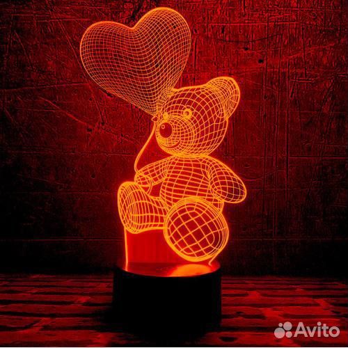 Мишка с шариком в форме сердца Ночник