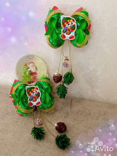 Зимние бантики для волос. Ручная работа