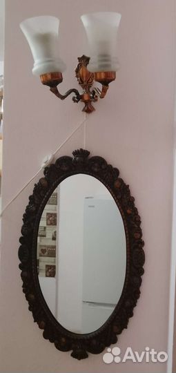 Зеркало силумин+светильник