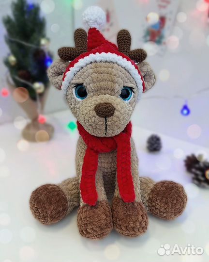 Новогодний оленёнок плюшевый