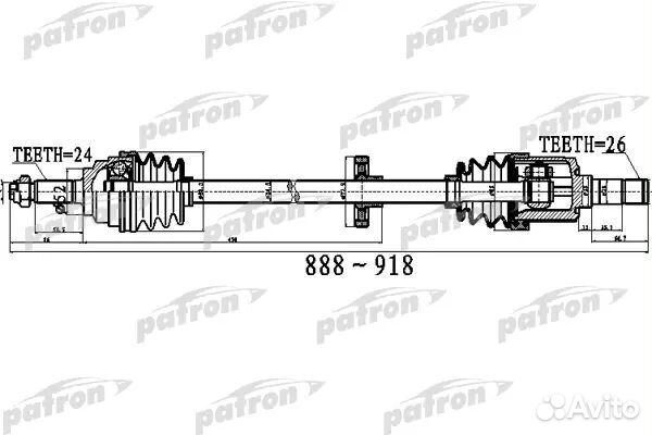 Patron PDS0517 Полуось передний мост справа 24X888