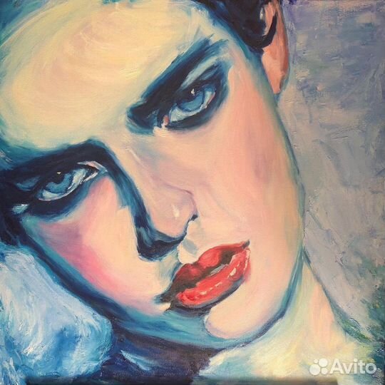 Картина маслом на холсте Девушка в синем 70/70