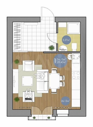 Квартира-студия, 29,4 м², 3/5 эт.