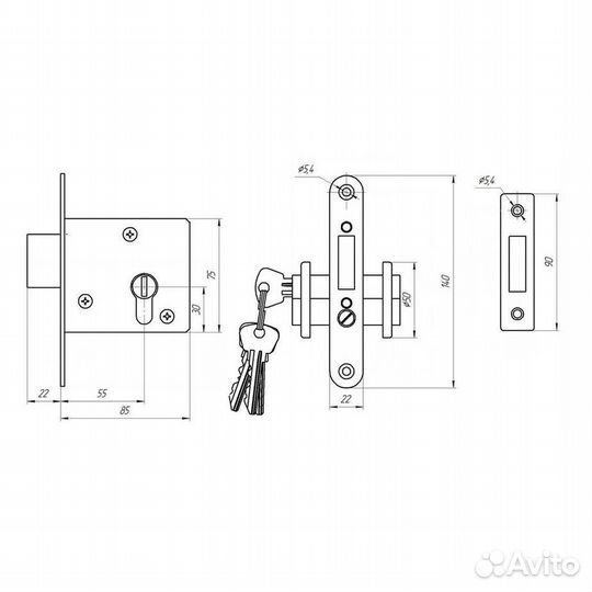 Замок врезной зв 1-2 для входной двери (хром) 3 кл