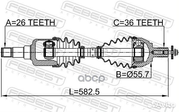 Привод левый 26x586x36 Ford C-Max/Focus II 2.0